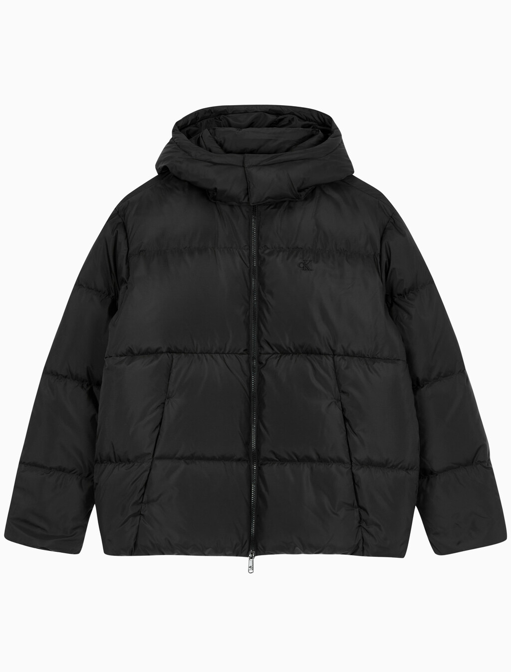 Buy 남성 글로시 후드 다운 푸퍼 in color CK BLACK