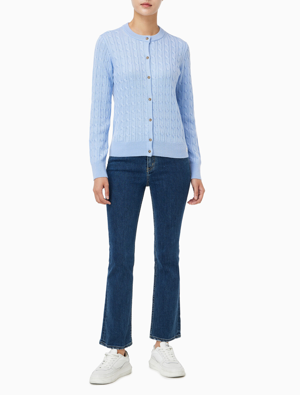 Buy 여성 울 케이블 크루넥 가디건 in color Light blue