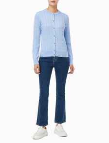 Buy 여성 울 케이블 크루넥 가디건 in color Light blue