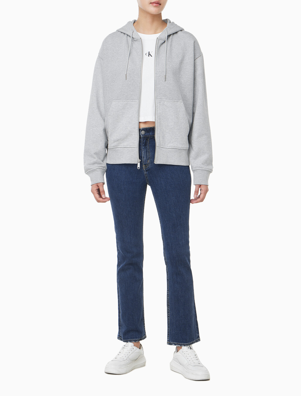 Buy 여성 아카이브 로고 프렌치 테리 풀집업 후디 in color Grey