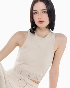 Buy 여성 리피트 크롭 로고 탱크 탑 in color CLASSIC BEIGE