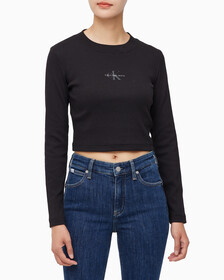 Buy 여성 롱슬리브 모노그램 베이비 티 in color CK BLACK