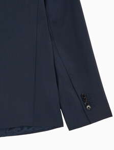 Buy 유니섹스 롱슬리브 울 블렌드 슬림 블레이저 in color DARK SAPPHIRE