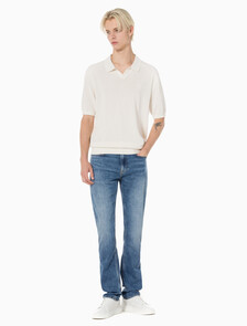 Buy 남성 어센틱 스트레이트핏 미드블루 기모 데님 in color MID BLUE BACK EMBRO