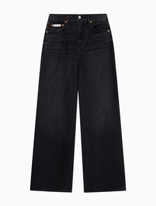 Buy 여성 와이드 레그핏 이브닝 블랙 팬츠 in color Black