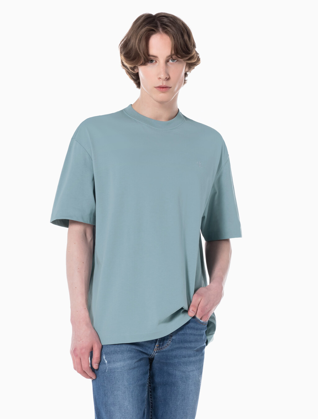 Buy 남성 릴렉스핏 아카이브 로고 반팔 티셔츠 in color BLUE GREY