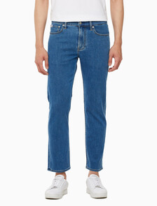 Buy 남성 슬림 스트레이트 크롭핏 미드블루 에코 쿨 데님 in color MID BLUE BACK EMBRO