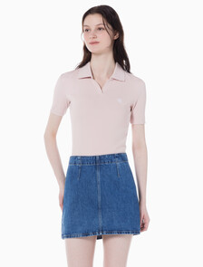 Buy 여성 미드라이즈 A라인 다티드 미니 스커트 in color MID BLUE BACK EMBRO