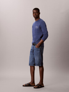 Buy 90s 린넨 데님 쇼츠 in color Blue Black 