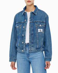 Buy 여성 모노그램 뱃지 데님 자켓 in color MID BLUE BACK EMBRO