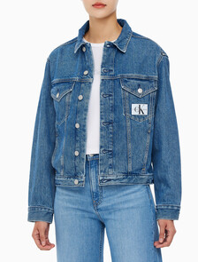Buy 여성 모노그램 뱃지 데님 자켓 in color MID BLUE BACK EMBRO
