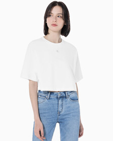 Buy 여성 그래픽 크롭 반팔 티셔츠 in color BRIGHT WHITE