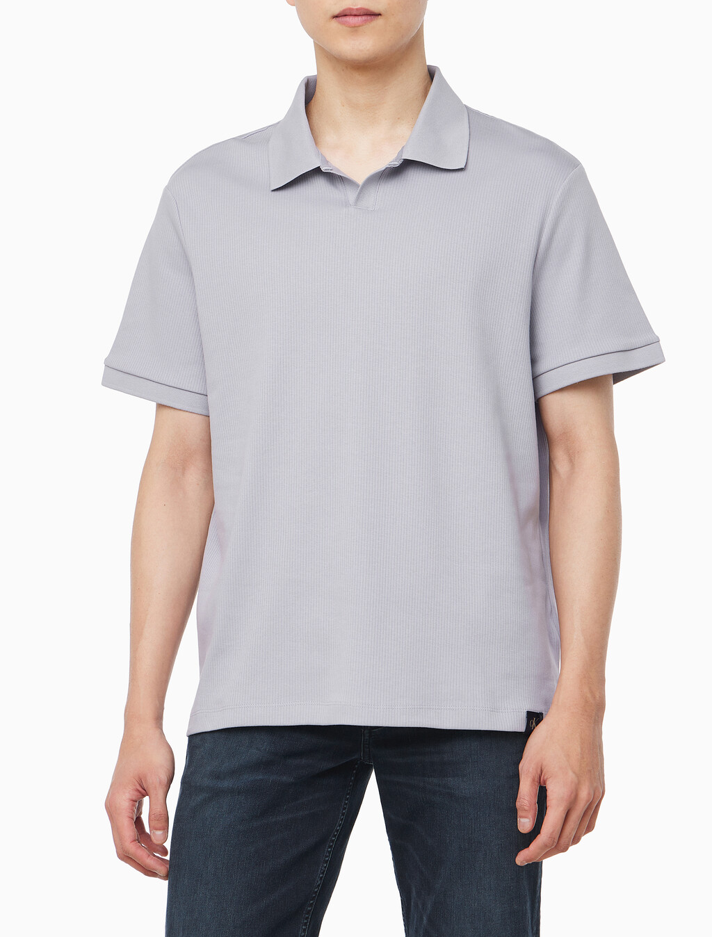 Buy 남성 드롭 니들 오픈 카라 폴로 반팔 티셔츠 in color LILAC GRAY
