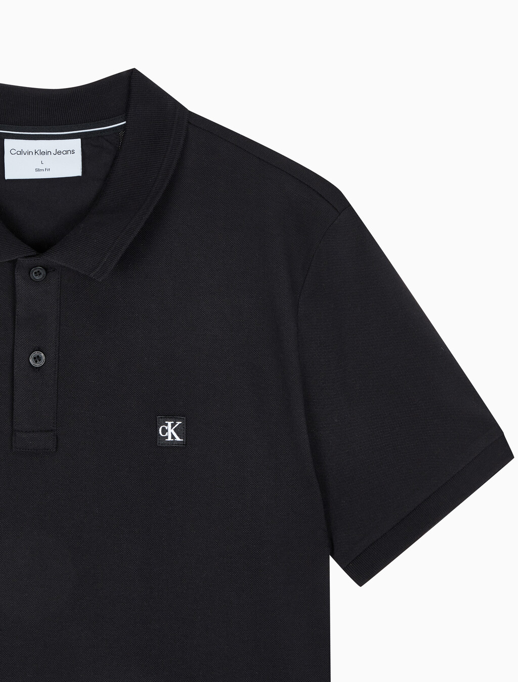 Buy 남성 슬림핏 CK 로고 뱃지  폴로 티셔츠 in color CK BLACK