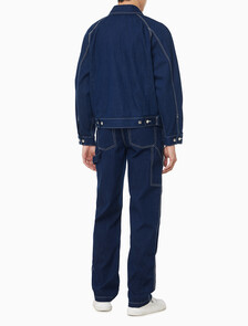 Buy 남성 다트 디테일 워크웨어 린스 데님 자켓 in color Dark blue