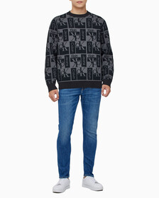 Buy 남성 릴렉스 핏 AOP 로고 스웨터 in color CK BLACK