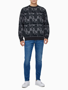 Buy 남성 릴렉스 핏 AOP 로고 스웨터 in color CK BLACK