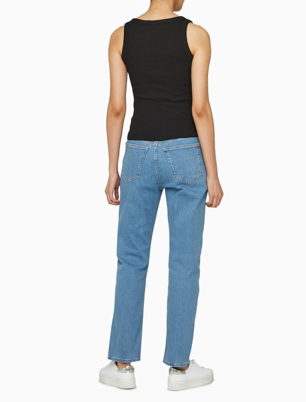 Buy 여성 우븐 라벨 립 탱크 탑 in color CK BLACK