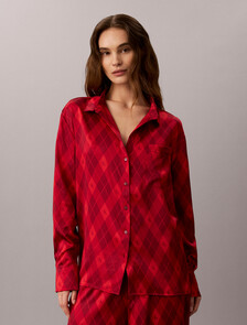 Buy 여성 새틴 쉬인 AOP 셔츠 in color ARGYLE 25+ESTABLISHED RED WHITE
