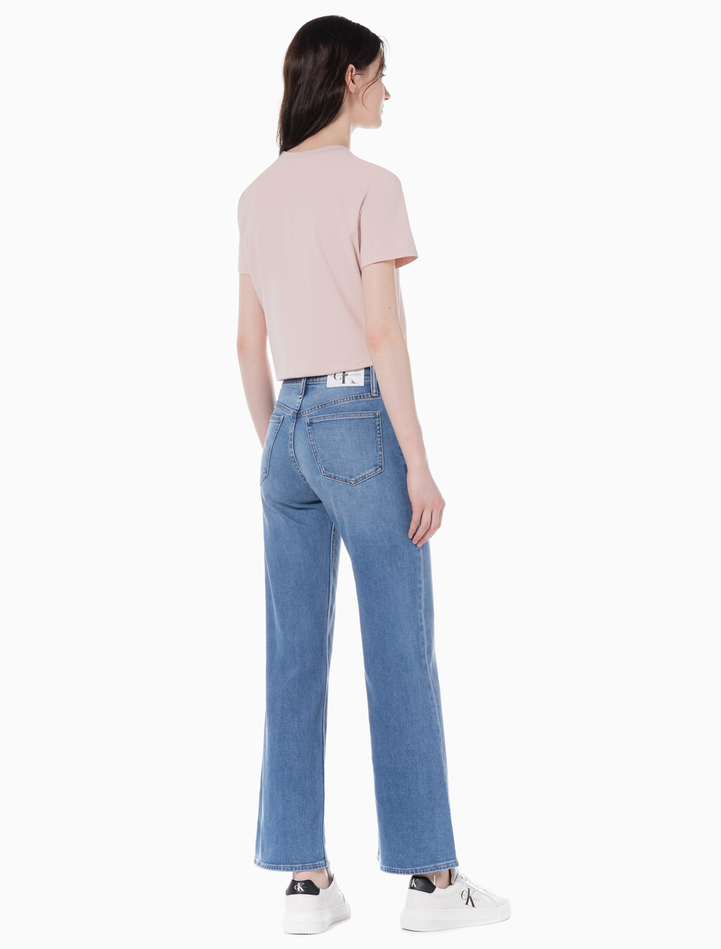 Buy 여성 하이라이즈 와이드핏 미드블루 37.5 기능성 데님 in color MID BLUE BACK EMBRO