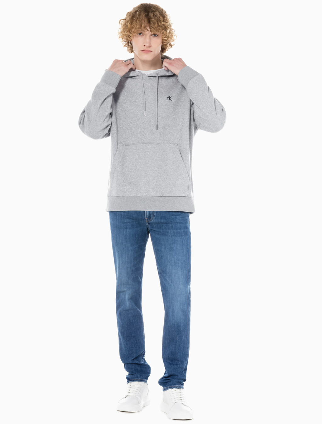 Buy 남성 바디 테이퍼핏 기모 미드블루 데님 in color MID BLUE BACK EMBRO