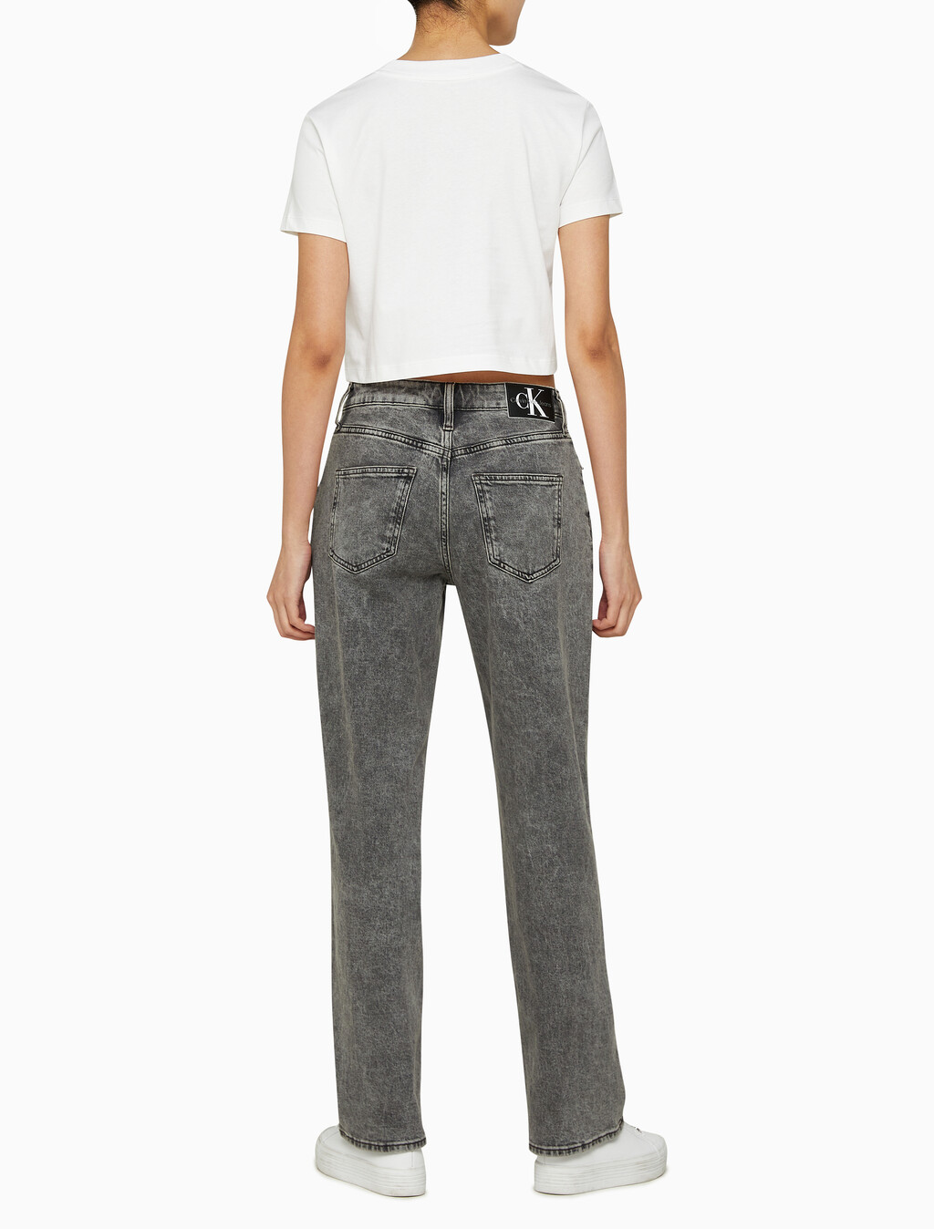 Buy 여성 90's 스트레이트핏 그레이 데님 in color GREY STEPPED RELEASE HEM