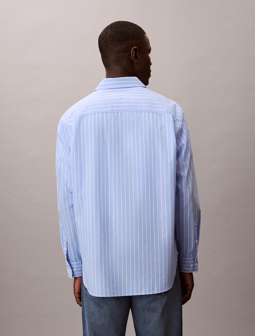 Buy 남성 스트라이프 워시드 팝플린 릴렉스 셔츠 in color Deep Indigo Blue