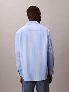 Buy 남성 스트라이프 워시드 팝플린 릴렉스 셔츠 in color Deep Indigo Blue