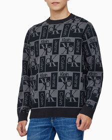 Buy 남성 릴렉스 핏 AOP 로고 스웨터 in color CK BLACK