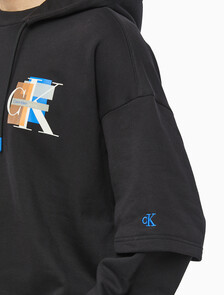 Buy 남성 롱슬리브 패션 레이어드 후디 in color CK BLACK