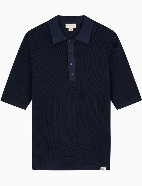 코튼 와플 폴로 칼라 스웨터