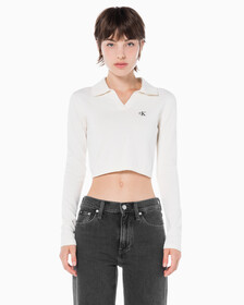 Buy 여성 브이넥 슬림 크롭 스웨터 in color WHITE
