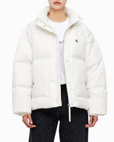 Buy 여성 숏 렝스 스탠드 카라 푸퍼 다운 재킷 in color WHITE
