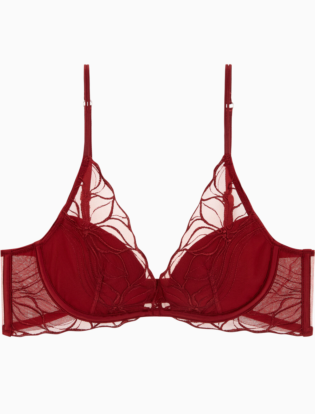 Buy 여성 CK 블랙 플로럴 레이스 AF 플런지 브라 in color Dark Red