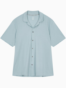 Buy 남성 CK 블랙 슬립 숏슬리브 버튼다운 탑 in color ARONA