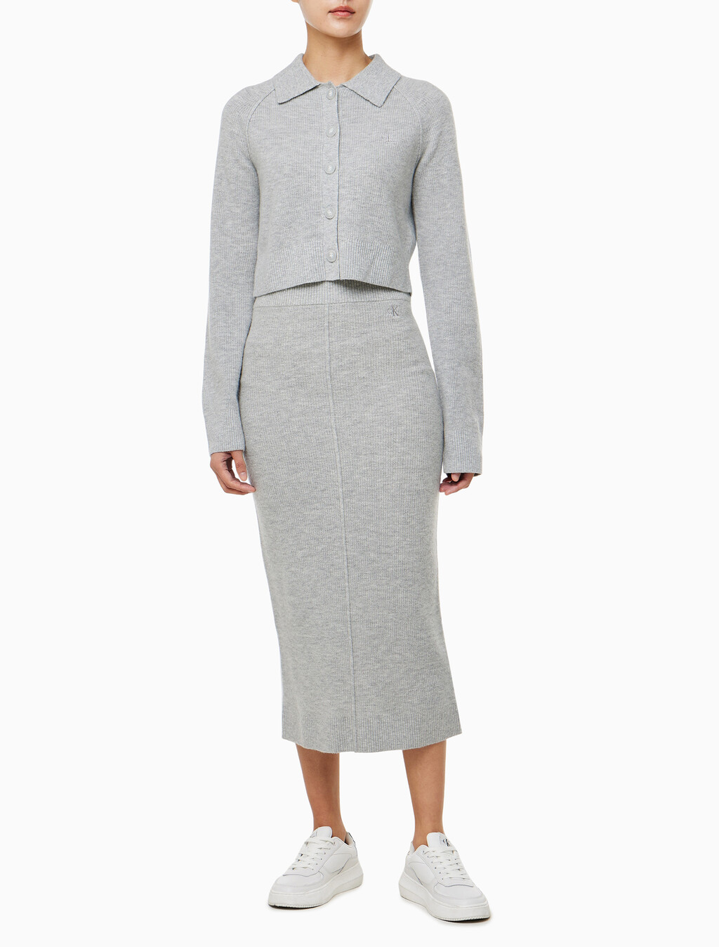 Buy 여성 하이라이즈 스웨터 미디 스커트 in color LIGHT GREY HEATHER