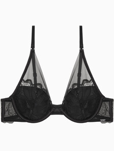 Buy 여성 CK 블랙 플로럴 레이스 AF 플런지 브라 in color BLACK