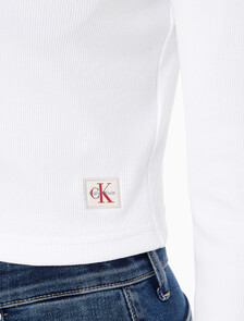 Buy 여성 롱슬리브 우븐 라벨 립 가디건 in color BRILLIANT WHITE