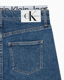 Buy 여성 로우 라이즈 A라인 데님 스커트 in color MID BLUE BACK EMBRO