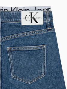 Buy 여성 로우 라이즈 A라인 데님 스커트 in color MID BLUE BACK EMBRO