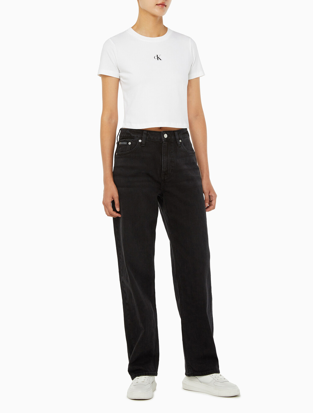 Buy 여성 90's 스트레이트핏 블랙 데님 in color WASHED BLACK LOGO LACE
