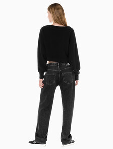 Buy 여성 90's 스트레이트핏 블랙 데님 in color WASHED BLACK LOGO LACE