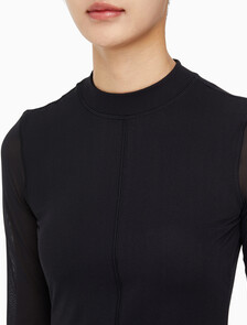 Buy 여성 슬림핏 매쉬 롱슬리브 탑 in color BLACK