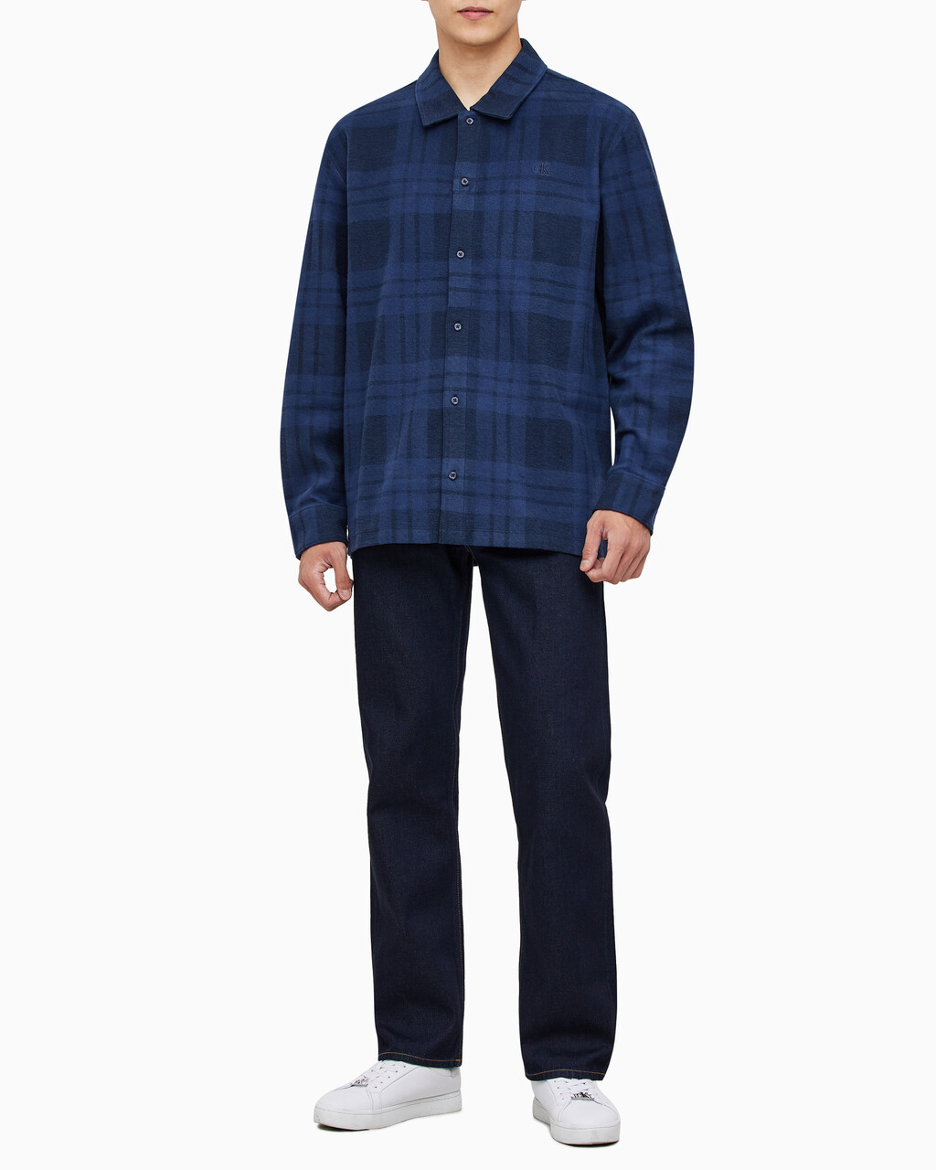 Buy 남성 프린트 플레이드 긴팔 셔츠자켓 in color DARK SAPPHIRE