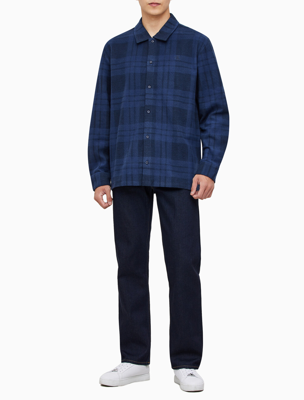 Buy 남성 프린트 플레이드 긴팔 셔츠자켓 in color DARK SAPPHIRE