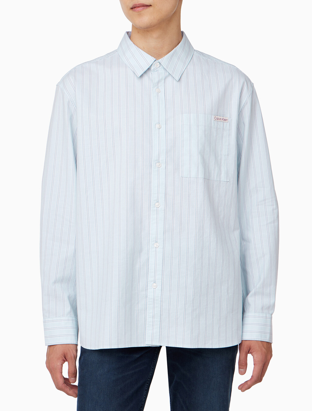 Buy 남성 릴렉스핏 옥스포드 스트라이프 셔츠 in color LIGHT BLUE