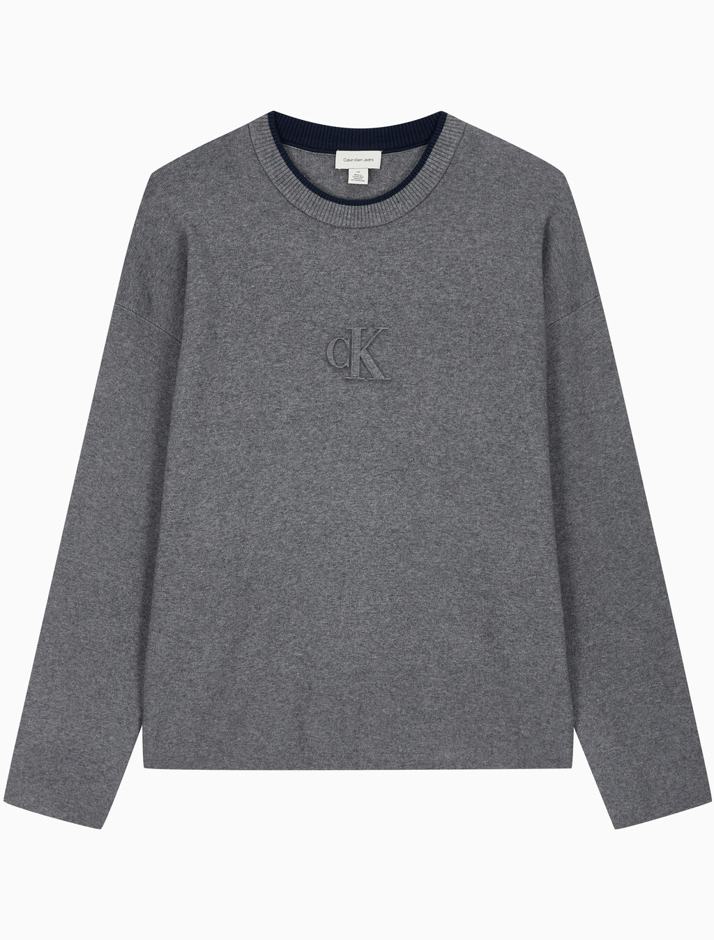 Buy 남성 엠보스드 로고 크루넥 스웨터 in color MEDIUM GREY HEATHER
