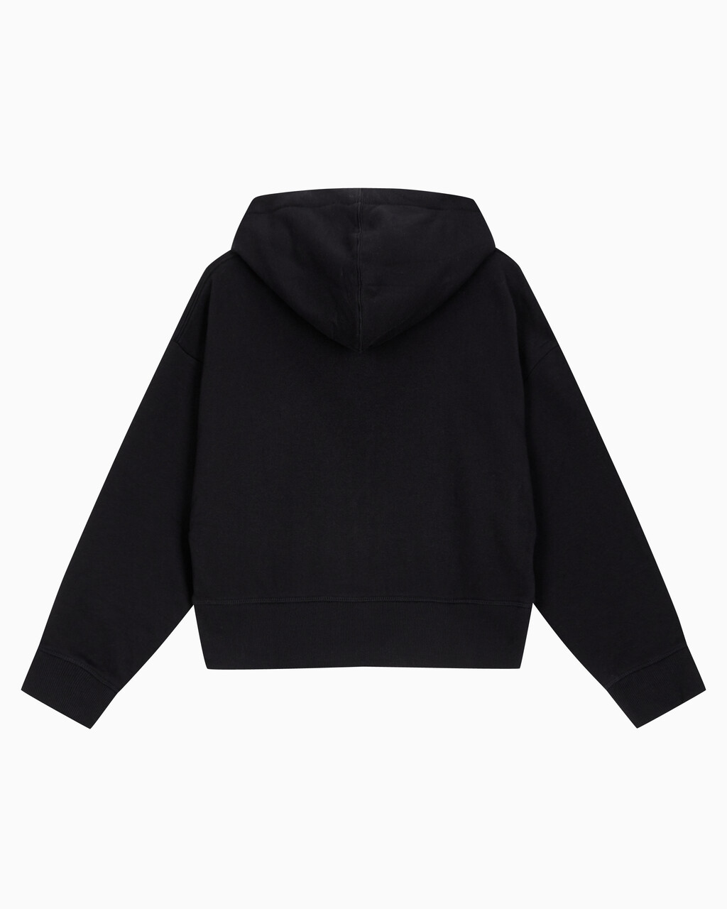 Buy 여성 릴렉스핏 CK 스몰 로고 크롭 기모 후드 집업 in color BLACK BEAUTY