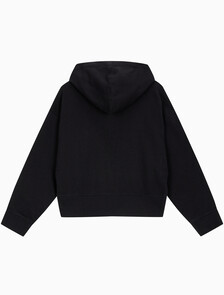 Buy 여성 아카이브 릴렉스핏 CK 스몰 로고 크롭 기모 후드 집업 in color BLACK BEAUTY