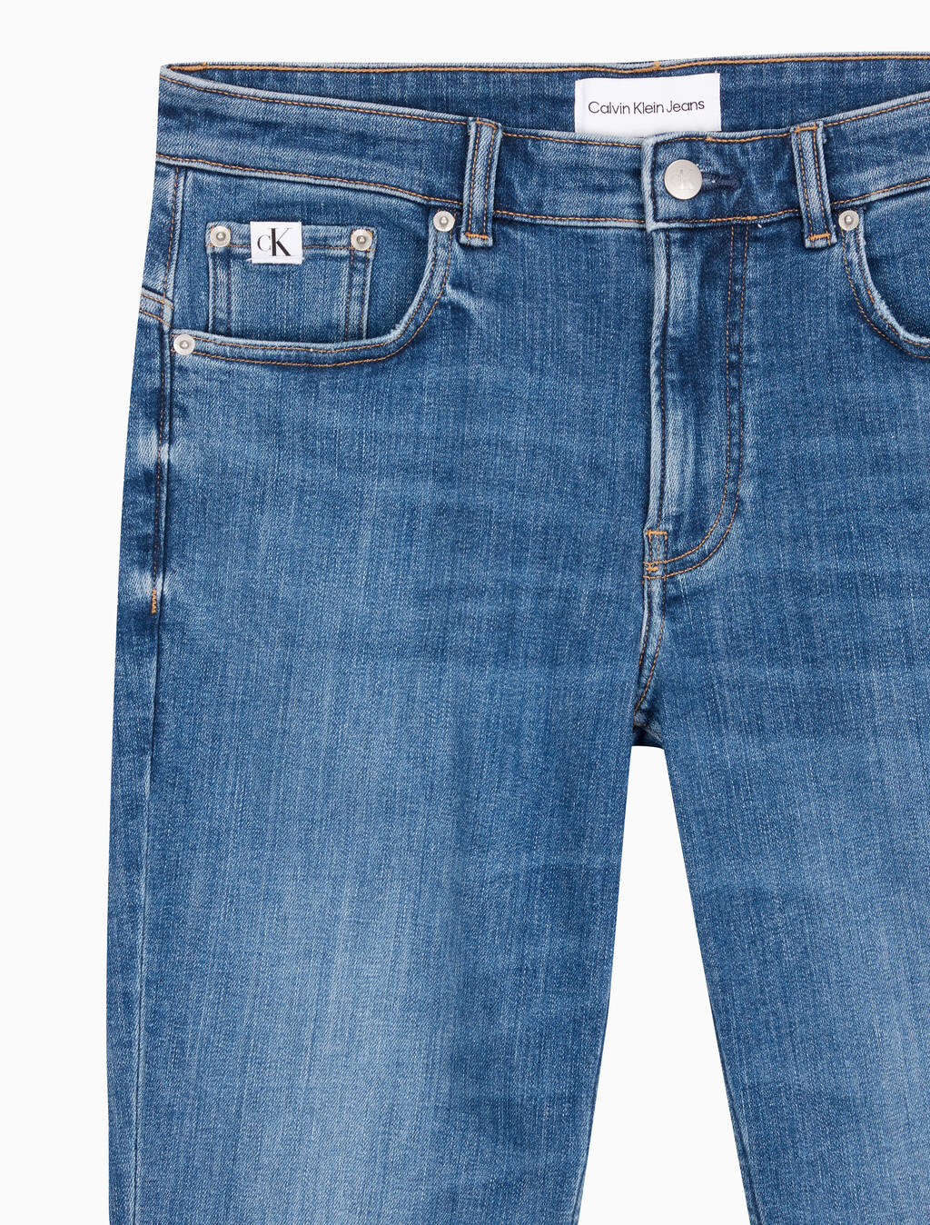 Buy 남성 바디 테이퍼핏 기모 미드블루 데님 in color MID BLUE BACK EMBRO